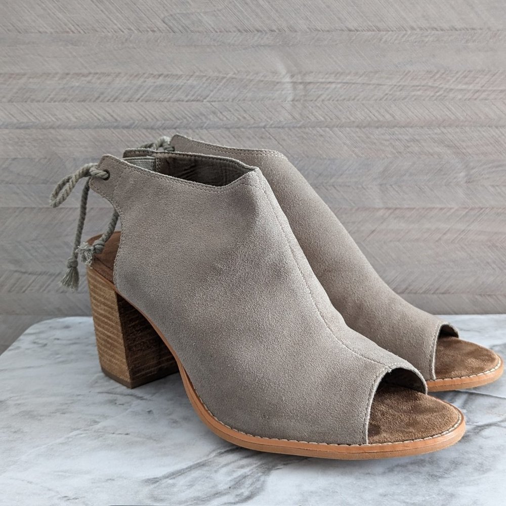 TOMS Elba Taupe Suede Leather Block Heel Open Toe Sandals Size 10
